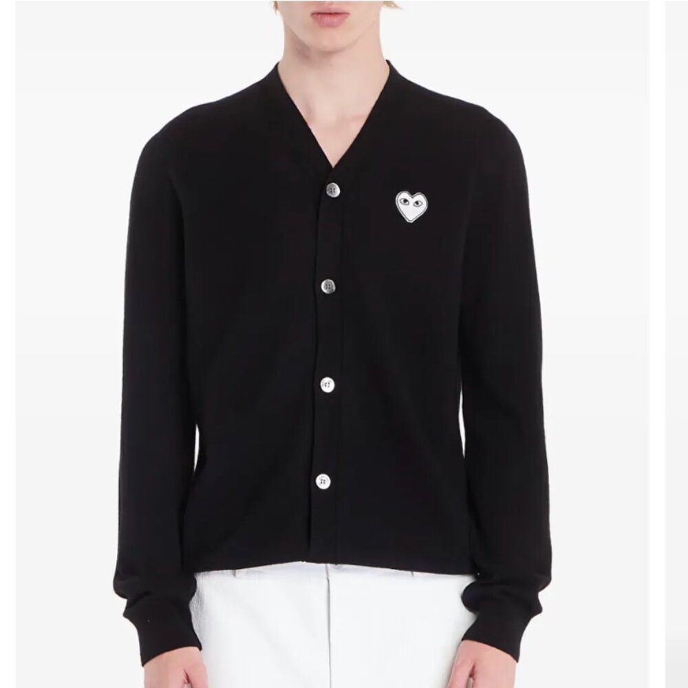 New PLAY Comme de Garcon Black w/ White Heart Cardigan